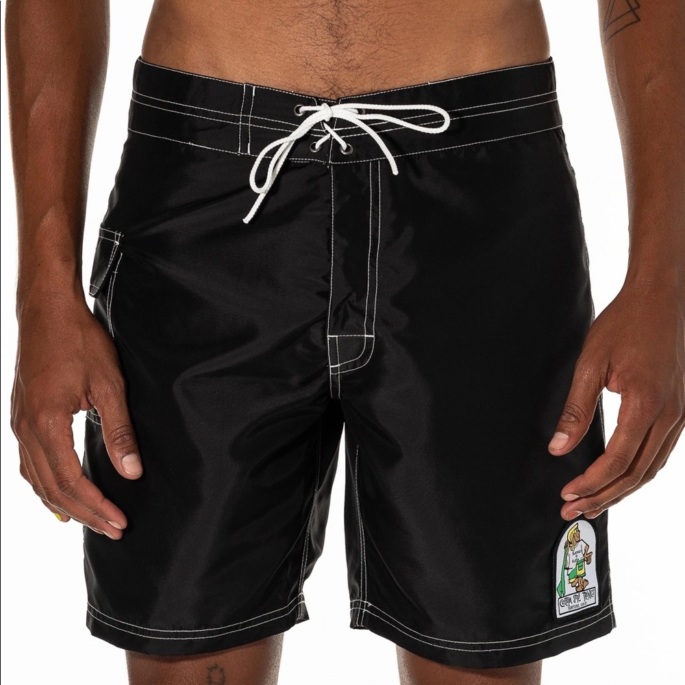 New With Tags! Katin Waterman Size 30 Black Classic Vinyl Style Surf Board Short